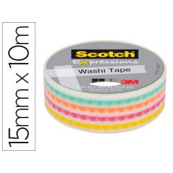 CINTA ADHESIVA SCOTCH WASHI TAPES PUNTOS FUNKY 10 MT X 15 MM