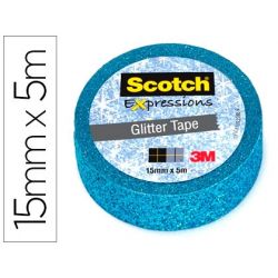 CINTA ADHESIVA SCOTCH WASHI TAPES PURPURINA AZUL 5 MT X 15 MM