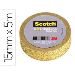 CINTA ADHESIVA SCOTCH WASHI TAPES PURPURINA ORO 5 MT X 15 MM