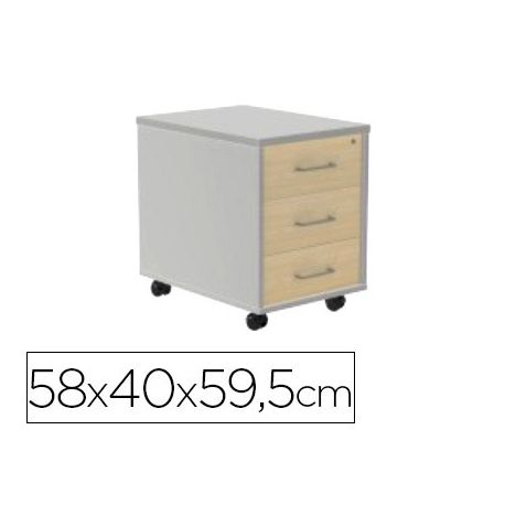 CAJONERA ROCADA CON TRES CAJONES SERIE STORE 58X40X59,5 CM ACABADO AB02 ALUMINIO/GRIS