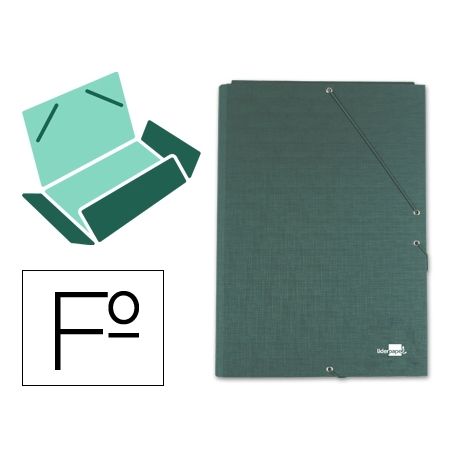 CARPETA GOMAS LIDERPAPEL FOLIO 3 SOLAPAS CARTON FORRADO VERDE CARPETA GOMAS LIDERPAPEL FOLIO 3 SOLAPAS CARTON FORRADO VERDE
