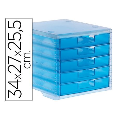 FICHERO CAJONES DE SOBREMESA LIDERPAPEL 340X270X255 MM APILABLES 5 CAJONES AZUL MAR TRANSLUCIDO FICHERO CAJONES DE SOBREMESA LIDERPAPEL 340X270X255 MM APILABLES 5 CAJONES AZUL MAR TRANSLUCIDO