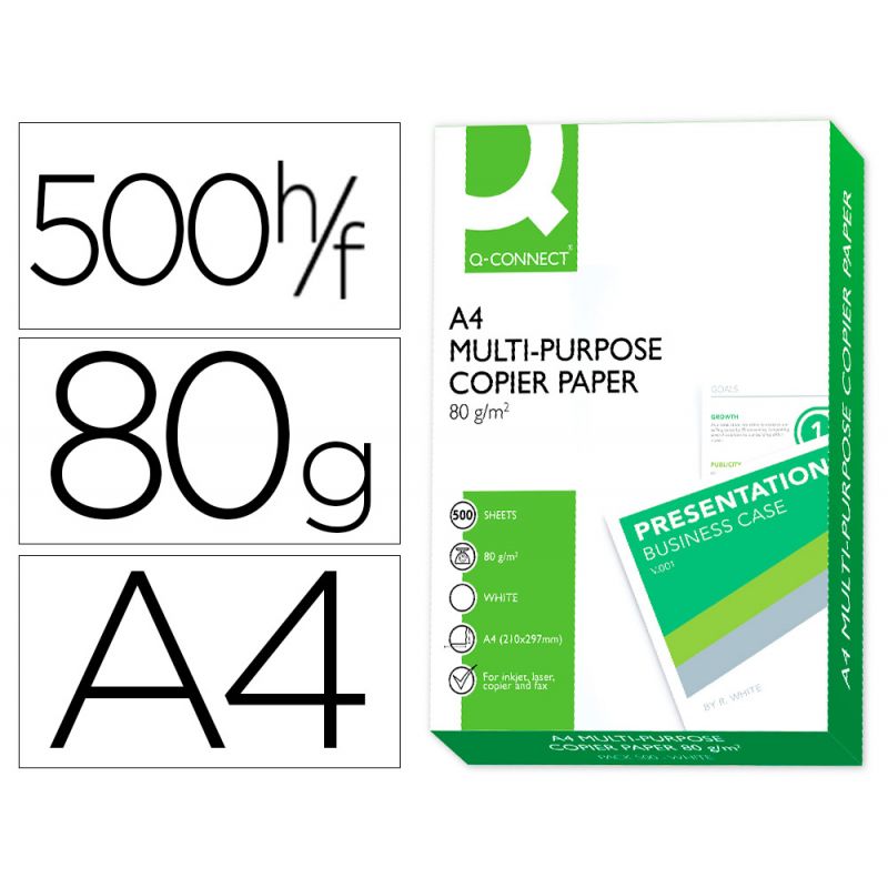 PAPEL FOTOCOPIADORA Q-CONNECT DIN A4 80 GRAMOS -PAQUETE DE 500 HOJAS