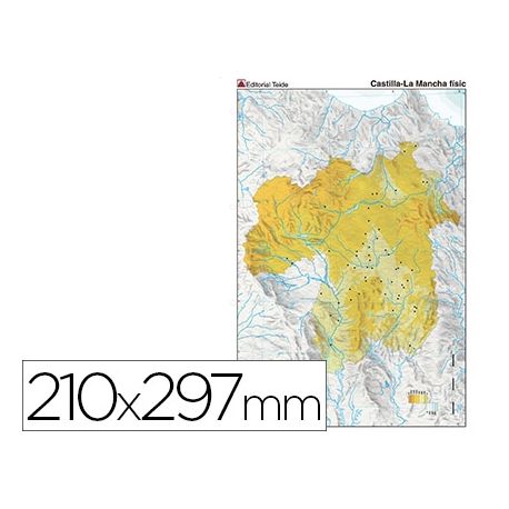 MAPA MUDO COLOR DIN A4 CASTILLA-LA MANCHA FISICO MAPA MUDO COLOR DIN A4 CASTILLA-LA MANCHA FISICO
