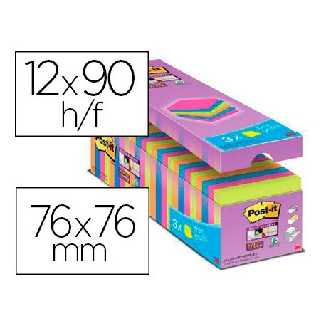 BLOC DE NOTAS ADHESIVA QUITA Y PON POST-IT SUPER STICKY 76X76MM 90 H COLORES SURTIDOS PACK 21+3 BLOC DE NOTAS ADHESIVA QUITA Y PON POST-IT SUPER STICKY 76X76MM 90 H COLORES SURTIDOS PACK 21+3