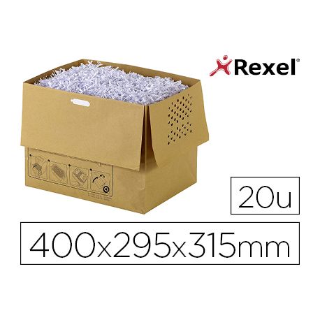 BOLSA DE RESIDUOS REXEL RECICLABLE PARA DESTRUCTORA AUTO+300X CAPACIDAD 40 L PACK DE 20 UNIDADES 400 BOLSA DE RESIDUOS REXEL RECICLABLE PARA DESTRUCTORA AUTO+300X CAPACIDAD 40 L PACK DE 20 UNIDADES 400
