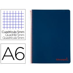CUADERNO ESPIRAL LIDERPAPEL A6 MICRO WONDER TAPA PLASTICO 120H 90 GR CUADRO 5MM 4 BANDAS COLOR AZUL 