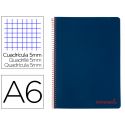CUADERNO ESPIRAL LIDERPAPEL A6 MICRO WONDER TAPA PLASTICO 120H 90 GR CUADRO 5MM 4 BANDAS COLOR AZUL 