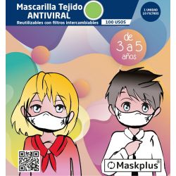 Mascarilla Maskplus Kids 3-5 años con 10 filtros de papel  (Verde)