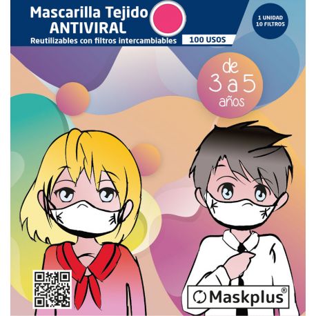 Mascarilla Maskplus Kids 3-5 años con 10 filtros de papel  (Fucsia)