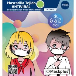 Mascarilla Maskplus Kids 6-12 años con 10 filtros de papel (Verde)