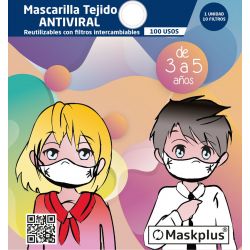 Mascarilla Maskplus Kids 3-5 años con 10 filtros de papel (Blanca) 