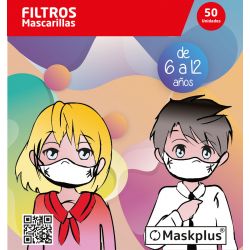 50 recambios de filtro de papel 6-12 años para mascarillas Maskplus 