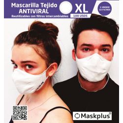 Mascarilla Adultos XL Maskplus con 10 filtros de papel (Blanca)
