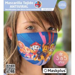 Mascarilla Kids 3-5 años Patrulla Canina (1) Maskplus con 10 filtros de papel (1 unidad)