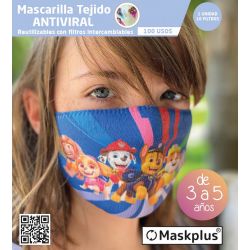 Mascarilla Kids 3-5 años Patrulla Canina (3) Maskplus con 10 filtros de papel (1 unidad)
