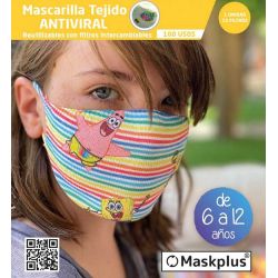 Mascarilla Kids 6-12 años Bob Esponja (4) Maskplus con 10 filtros de papel (1 unidad)