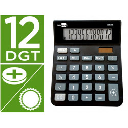 CALCULADORA LIDERPAPEL SOBREMESA XF26 12 DIGITOS SOLAR Y PILAS 127X105X24 MM COLOR NEGRO