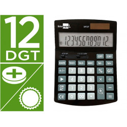 CALCULADORA LIDERPAPEL SOBREMESA XF27 12 DIGITOS TASAS SOLAR Y PILAS COLOR NEGRO 155X115X25 MM