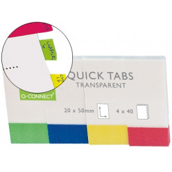 BANDERITAS SEPARADORAS Q-CONNECT 25X45 MM TRANSPARENTES Y COLOR PACK DE 4 CON 40 HOJAS