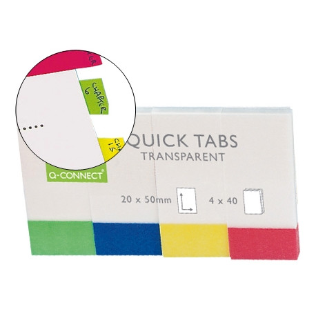BANDERITAS SEPARADORAS Q-CONNECT 25X45 MM TRANSPARENTES Y COLOR PACK DE 4 CON 40 HOJAS BANDERITAS SEPARADORAS Q-CONNECT 25X45 MM TRANSPARENTES Y COLOR PACK DE 4 CON 40 HOJAS