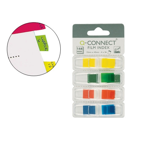 BANDERITAS SEPARADORAS Q-CONNECT DISPENSADOR 4 COLORES 35 HOJAS POR COLOR BANDERITAS SEPARADORAS Q-CONNECT DISPENSADOR 4 COLORES 35 HOJAS POR COLOR