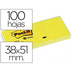 BLOC DE NOTAS ADHESIVAS QUITA Y PON POST-IT 38X51 MM PAPEL RECICLADO AMARILLO PACK DE 3 BLOCS 653-1