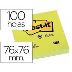 BLOC DE NOTAS ADHESIVAS QUITA Y PON POST-IT 76X76 MM PAPEL RECICLADO AMARILLO