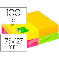 BLOC DE NOTAS ADHESIVAS QUITA Y PON Q-CONNECT 127X76 MM CON 100HOJAS FLUORESCENTES PACK DE 12 -SURTI