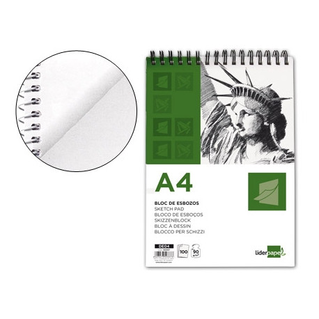 BLOC DIBUJO LIDERPAPEL ESBOZOS ESPIRAL DIN A4 210X297MM 100 HOJAS 90G/M2 SIN RECUADRO