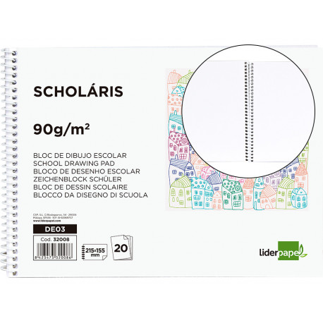 BLOC DIBUJO LIDERPAPEL ESCOLAR ESPIRAL 155X215MM 20 HOJAS 90G/M2 SIN RECUADRO BLOC DIBUJO LIDERPAPEL ESCOLAR ESPIRAL 155X215MM 20 HOJAS 90G/M2 SIN RECUADRO