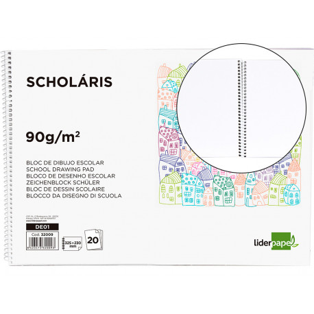 BLOC DIBUJO LIDERPAPEL ESCOLAR ESPIRAL 230X325MM 20 HOJAS 90G M2 SIN RECUADRO