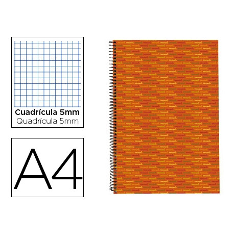 CUADERNO ESPIRAL LIDERPAPEL A4 MICRO MULTILIDER TAPA FORRADA 140H 80G CUADRO 5MM 5 BANDAS 4 TALADROS