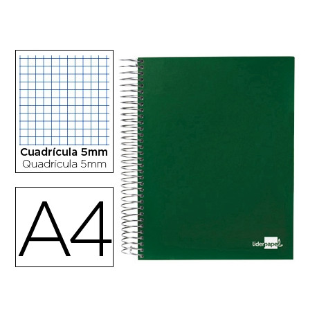 CUADERNO ESPIRAL LIDERPAPEL A4 MICRO PAPERCOAT TAPA FORRADA 140H 75 GR CUADRO5MM 5 BANDAS 4 TALADROS