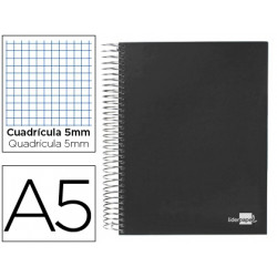 CUADERNO ESPIRAL LIDERPAPEL A5 MICRO PAPERCOAT TAPA FORRADA 140H 75 GR CUADRO5MM 5 BANDAS 6 TALADROS