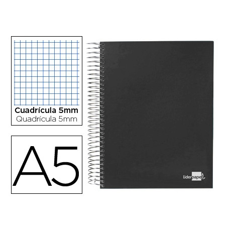 CUADERNO ESPIRAL LIDERPAPEL A5 MICRO PAPERCOAT TAPA FORRADA 140H 75 GR CUADRO5MM 5 BANDAS 6 TALADROS