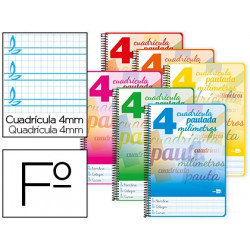 CUADERNO ESPIRAL LIDERPAPEL FOLIO PAUTAGUIA TAPA BLANDA 80H 75 GR CUADRO PAUTADO 4MM COLORES SURTIDO