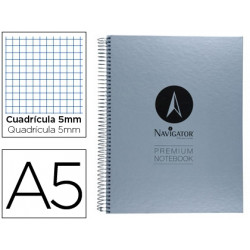 CUADERNO ESPIRAL NAVIGATOR A5 MICRO TAPA FORRADA 80H 90 GR CUADRO 5MM SIN BANDAS 6 TALADROS