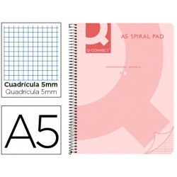 CUADERNO ESPIRAL Q CONNECT A5 MICRO TAPA PLASTICO 80H 70G CUADRO 5MM SIN BANDAS 6 TALADROS ROSA