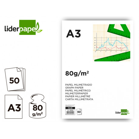 BLOC PAPEL MILIMETRADO LIDERPAPEL ENCOLADO 297X420MM 80G / M2