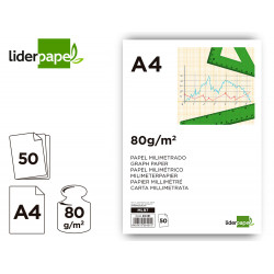 BLOC PAPEL MILIMETRADO LIDERPAPEL ENCOLADO 210X297MM 80G / M2