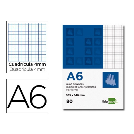 BLOC NOTAS LIDERPAPEL CUADRO 4MM A6 80 HOJAS 60G/M2 PERFORADO