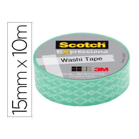 CINTA ADHESIVA SCOTCH WASHI TAPES PAPEL DE ARROZ FANTASIA AZUL ROMBO 10 MT X 15 MM