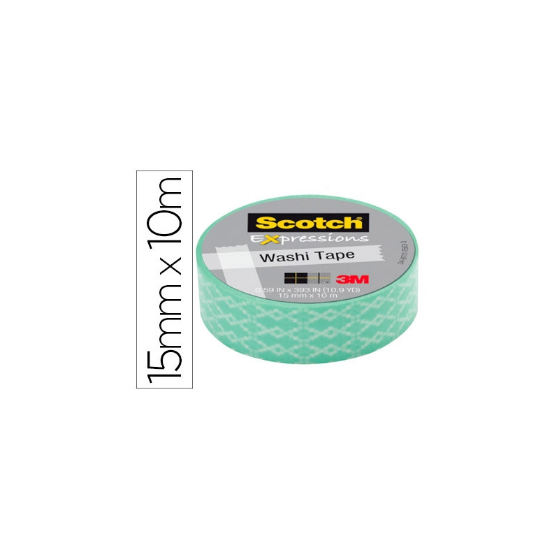 CINTA ADHESIVA SCOTCH WASHI TAPES PAPEL DE ARROZ FANTASIA AZUL ROMBO 10 MT X 15 MM