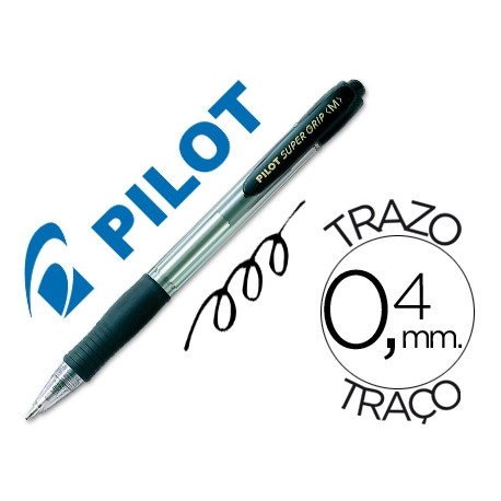 BOLIGRAFO PILOT SUPER GRIP NEGRO RETRACTIL SUJECION DE CAUCHO TINTA BASE DE ACEITE