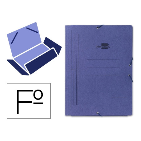 CARPETA LIDERPAPEL GOMAS FOLIO 3 SOLAPAS CARTON PINTADO AZUL