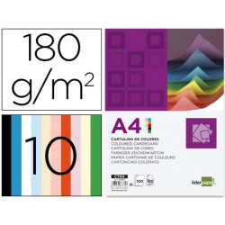 CARTULINA LIDERPAPEL  DIN A4 180G/M2 10 COLORES SURTIDOS