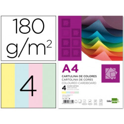 CARTULINA LIDERPAPEL A4 180G/M2 4 COLORES SURTIDOS