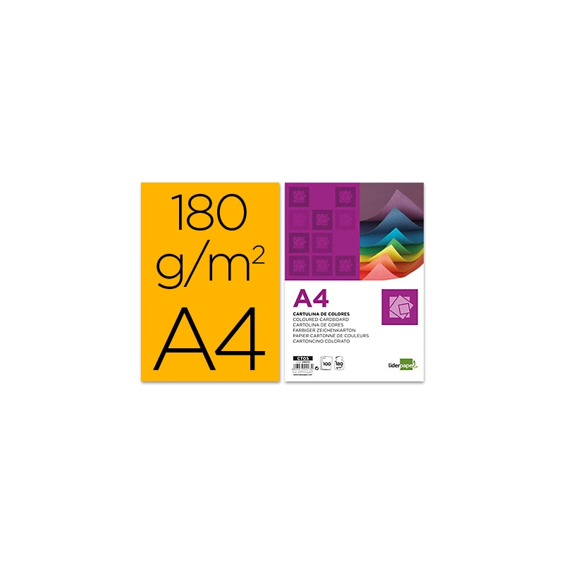 CARTULINA LIDERPAPEL A4 180G/M2 NARANJA FUERTE