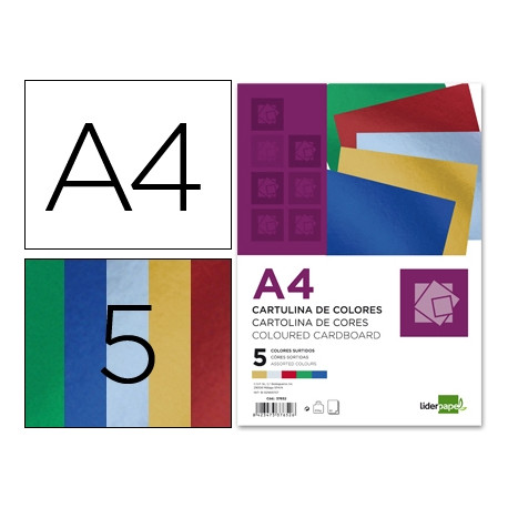 CARTULINA LIDERPAPEL A4 235 G/M2 METALIZADA 5 COLORES SURTIDOS 